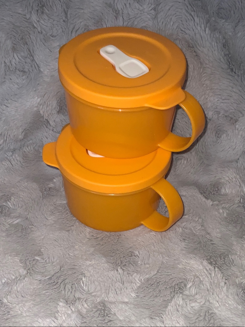Tupperware Bright Orange Plastic Soup Cups with Lids